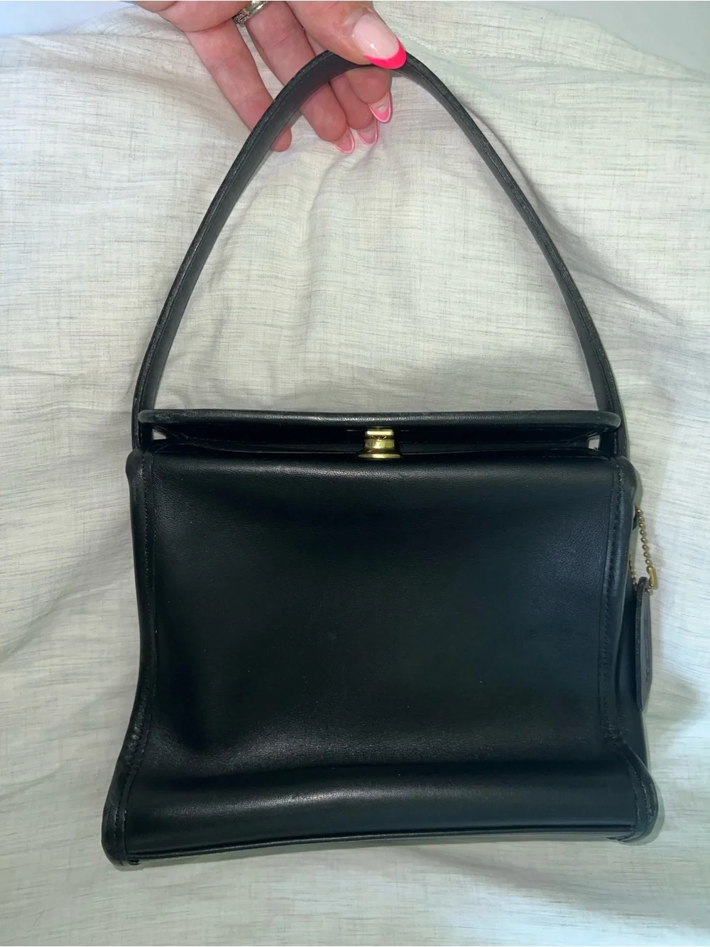Vintage Coach *RARE* Classic Black 9043 GEOMETRIC Bag Top Handle Brass Turnlock